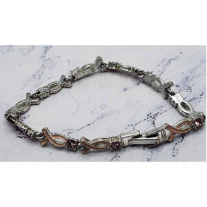 Avon Breast Cancer Pink Ribbon Silver Tone Chain Bracelet
